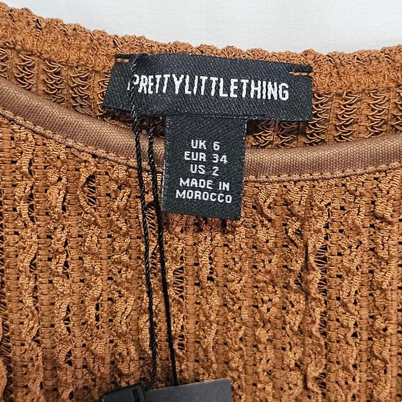 Pretty Little Thing Tall Chocolate Textured Strappy Crop Top Y2K NWT33 - Picture 2 of 8